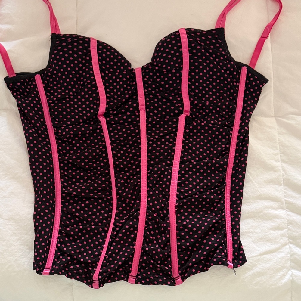 Victoria's Secret Black Top with Pink Polka Dot Detail
